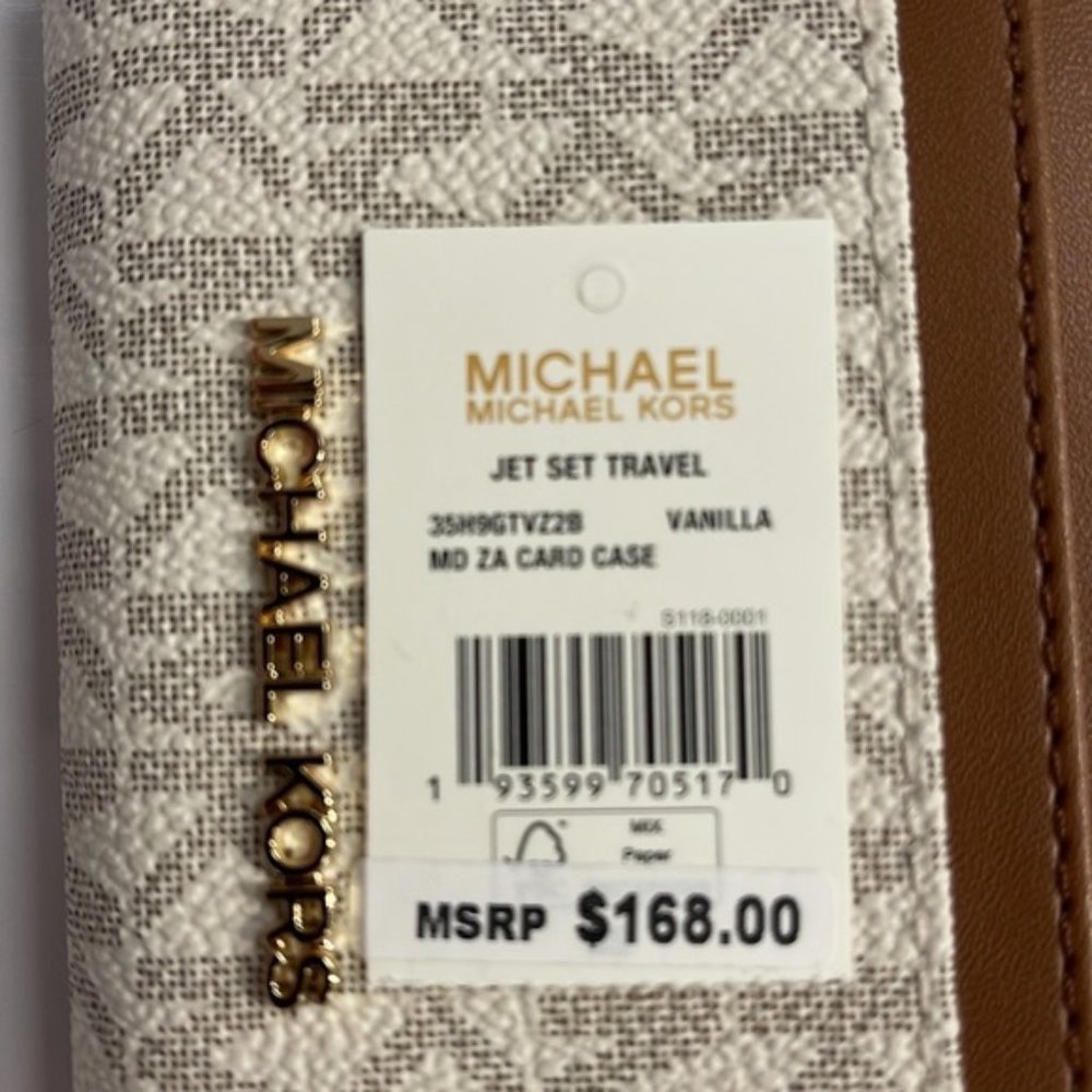 Michael Kors Jet Set Travel Medium Zip Around Card Case Vanilla - Picture 9 of 16